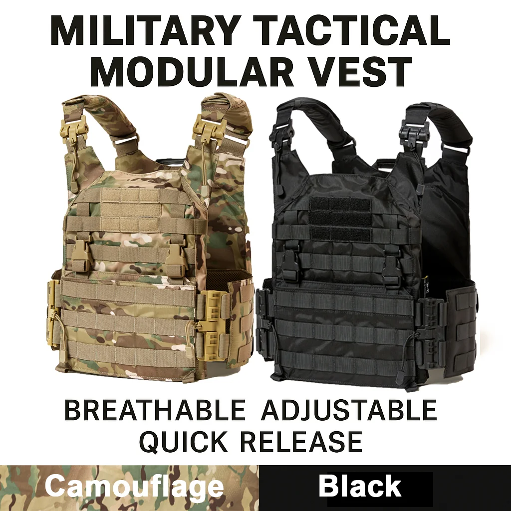 

AKmax Military Tactical Modular Vest – Breathable Adjustable Quick Release Army Combat Vest (Camouflage & Black)