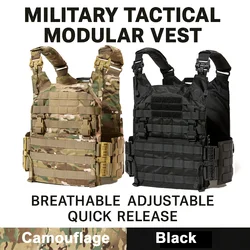 AKmax Military Tactical Modular Vest – Breathable Adjustable Quick Release Army Combat Vest (Camouflage & Black)