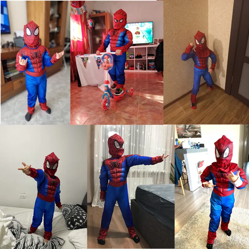 Movie Characters Peter Parker Cosplay Fantasy Jumpsuit Superhero Kids Muscle Costume Boys Girls Halloween Dress Up New Year Gift