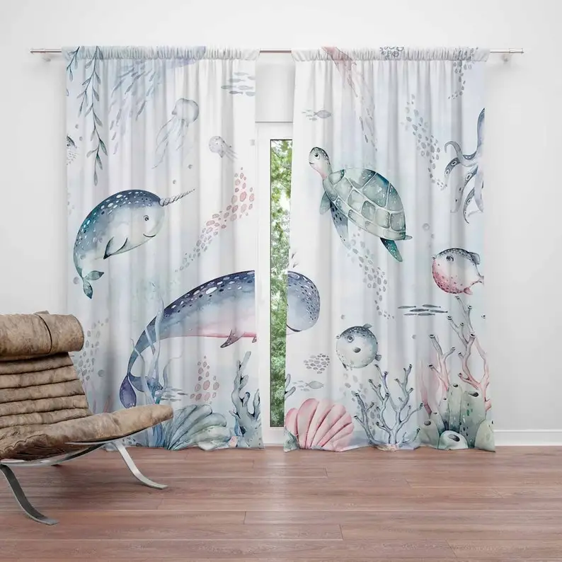 Ocean Animals Nursery Curtain Kids Bedroom Curtains Black Out Nursery Decor Baby Room Curtains Bedroom Living Room Curtains