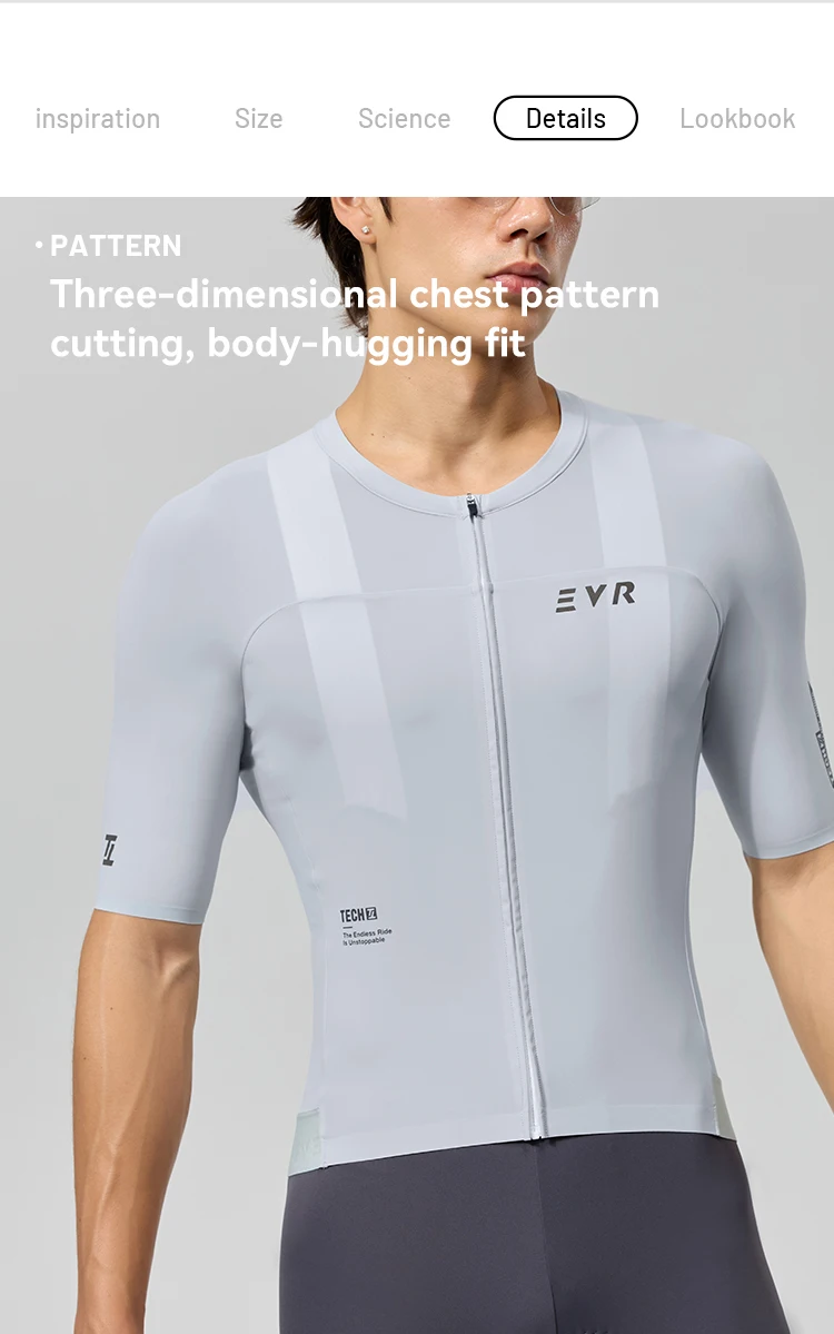 EVR Pro Sommer Herren-Radtrikot Kurzarm Schnelltrocknend Atmungsaktiv Durchgehender Reißverschluss Rennrad-Oberteil Hochelastisches Radtrikot – Detail 8