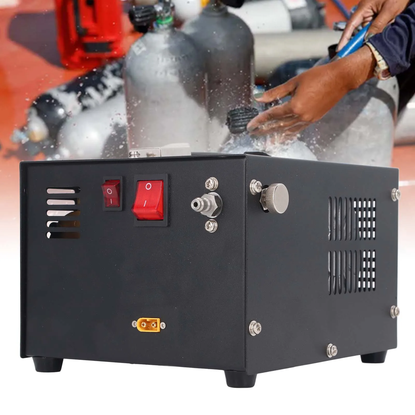 PCP Air Compressor Real Time Temperature Display DC12V Oil Water  High Pressure Air Compressor Safe with Adapter for Diving