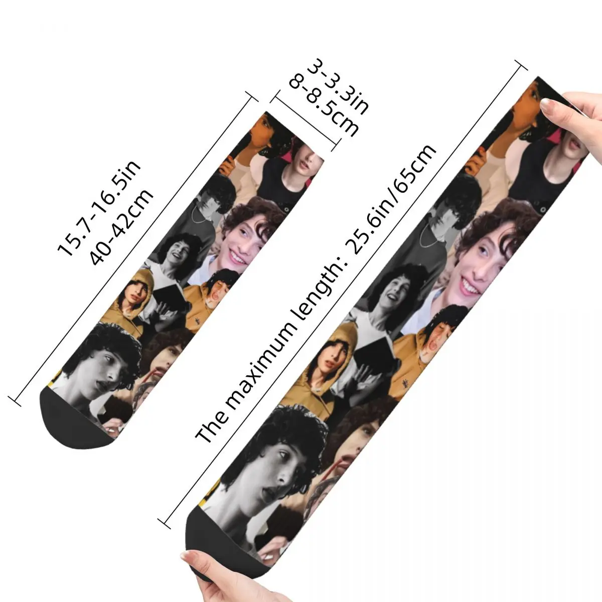 Hip-hop Finn Wolfhard Collage Skateboard Socks Actor Movie Polyester Crew Socks for Women Men Sweat Absorbing