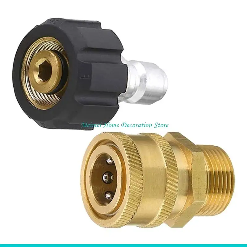 H7BF 2pcs Pressure Washer Adapter M22 14mm / 15mm Female to Quick Connector 3/8'' Release Set Nozzle Fitting Tools