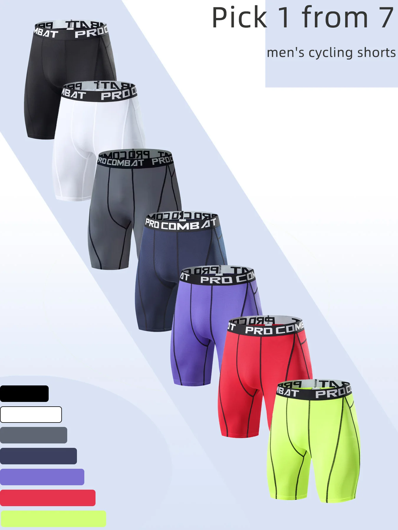 Choisissez 1 à partir de 7! Short de cyclisme, design « PRO COMBAT », tissu respirant + coupe ajustée, ombre tendance