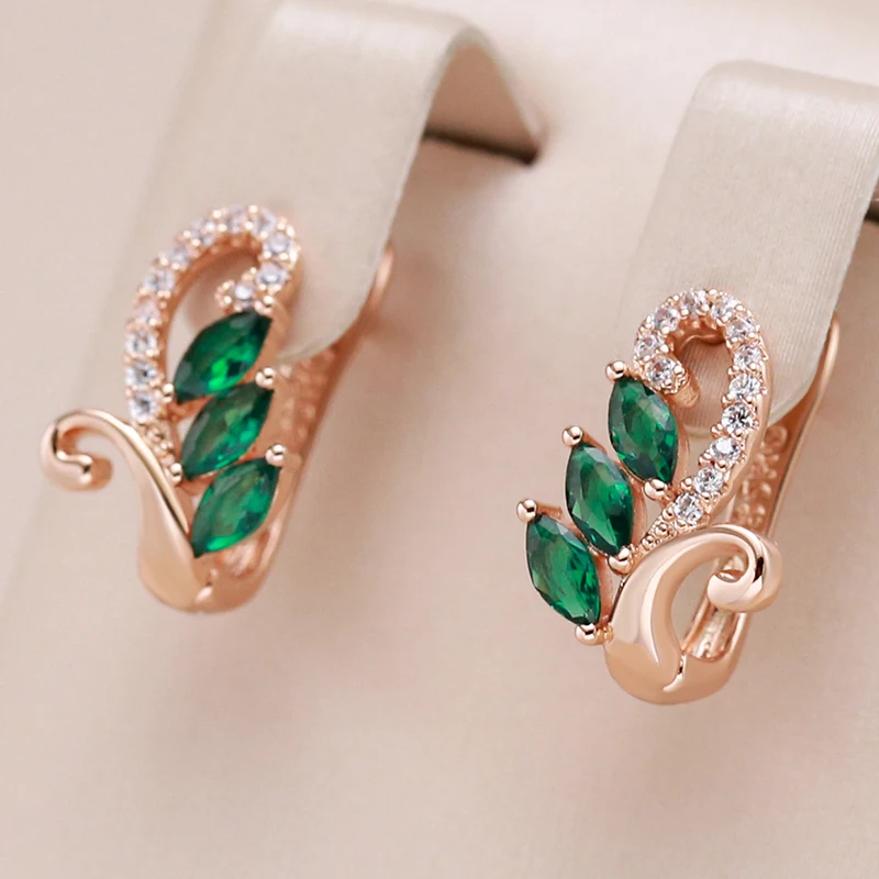 Kinel Luxury Green Natural Zircon Drop Earrings For Women 585 Rose Gold Color White Stone Daily Easy Matching Fine Jewelry Gift