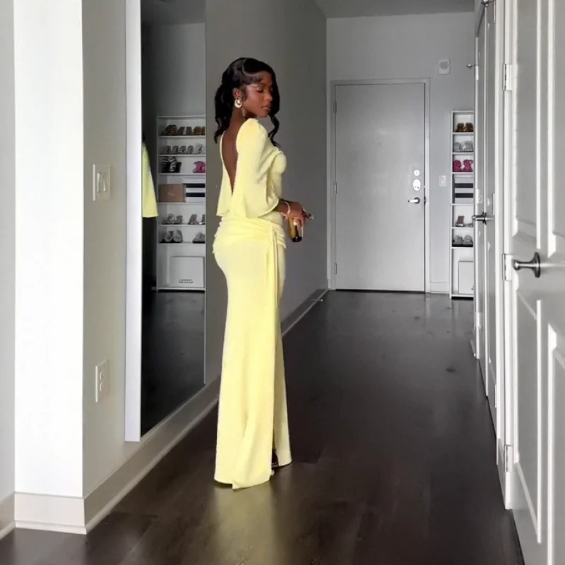 Vestido elegante con hombros descubiertos y espalda descubierta para mujer