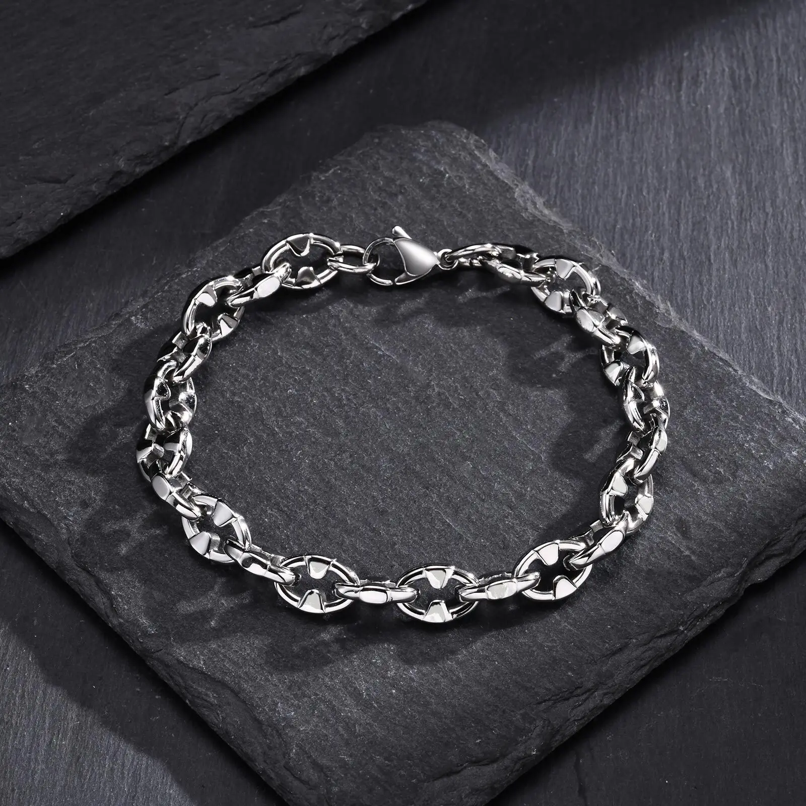 Waterproof Chain Link Bracelets for Men Boys,Stainless Steel Handmade Wristband,Trendy Jewelry