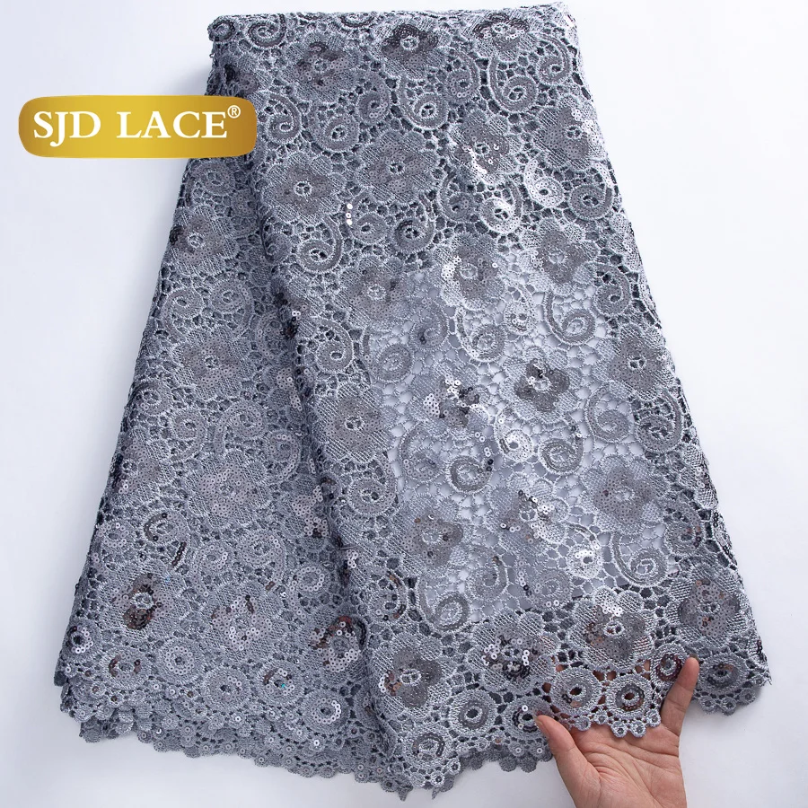 SJD LACE White African Lace Fabric 2025 High Quality Guipure Cord Lace Wedding Dresses Nigerian Water Soluble Stones SewingA3987