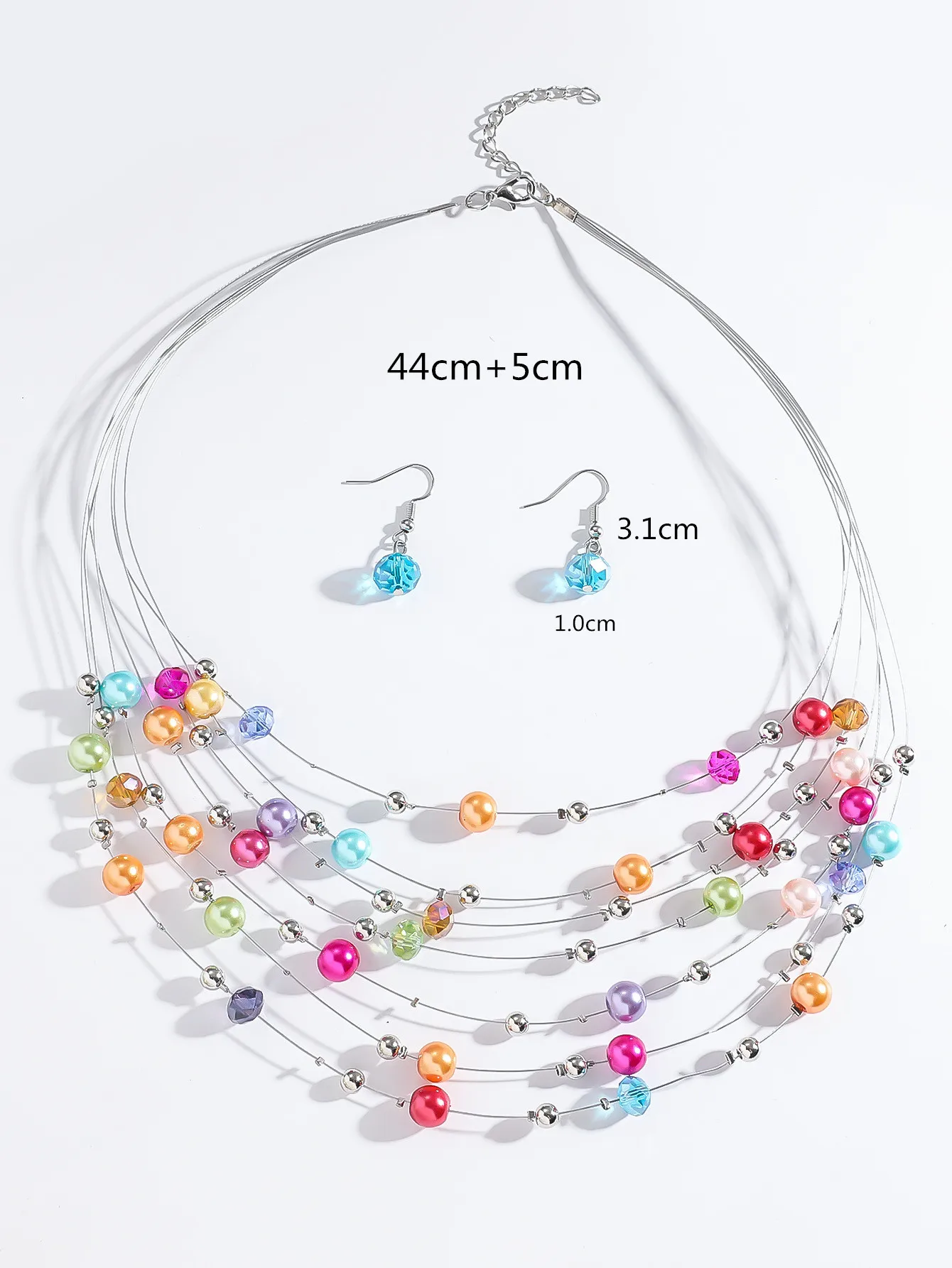 البوهيمي متعدد الطبقات قلادة طقم من الحلقان تقليد اللؤلؤ اليدوية مجموعات مجوهرات هدية للسيدات اكسسوارات ديكور يومي #2