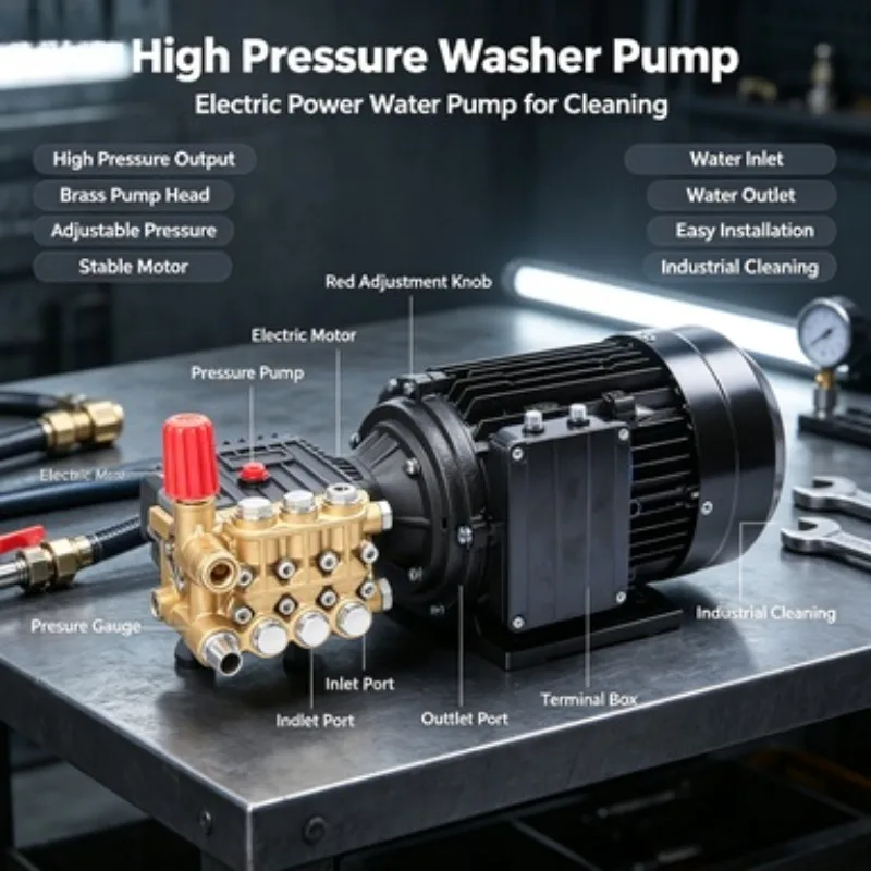 220V 1.6KW Commercial High Pressure Washer Plunger Pump Motor Pump Head Boost Device For Car Wash Mist Spraying Cleaning