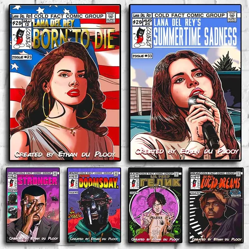 Canvas Print Pop Singer Juice Comic Poster Aesthetic Set Hip Hop Rapper Lana Del Rey Eminem Music MangaWall Art Room Decor