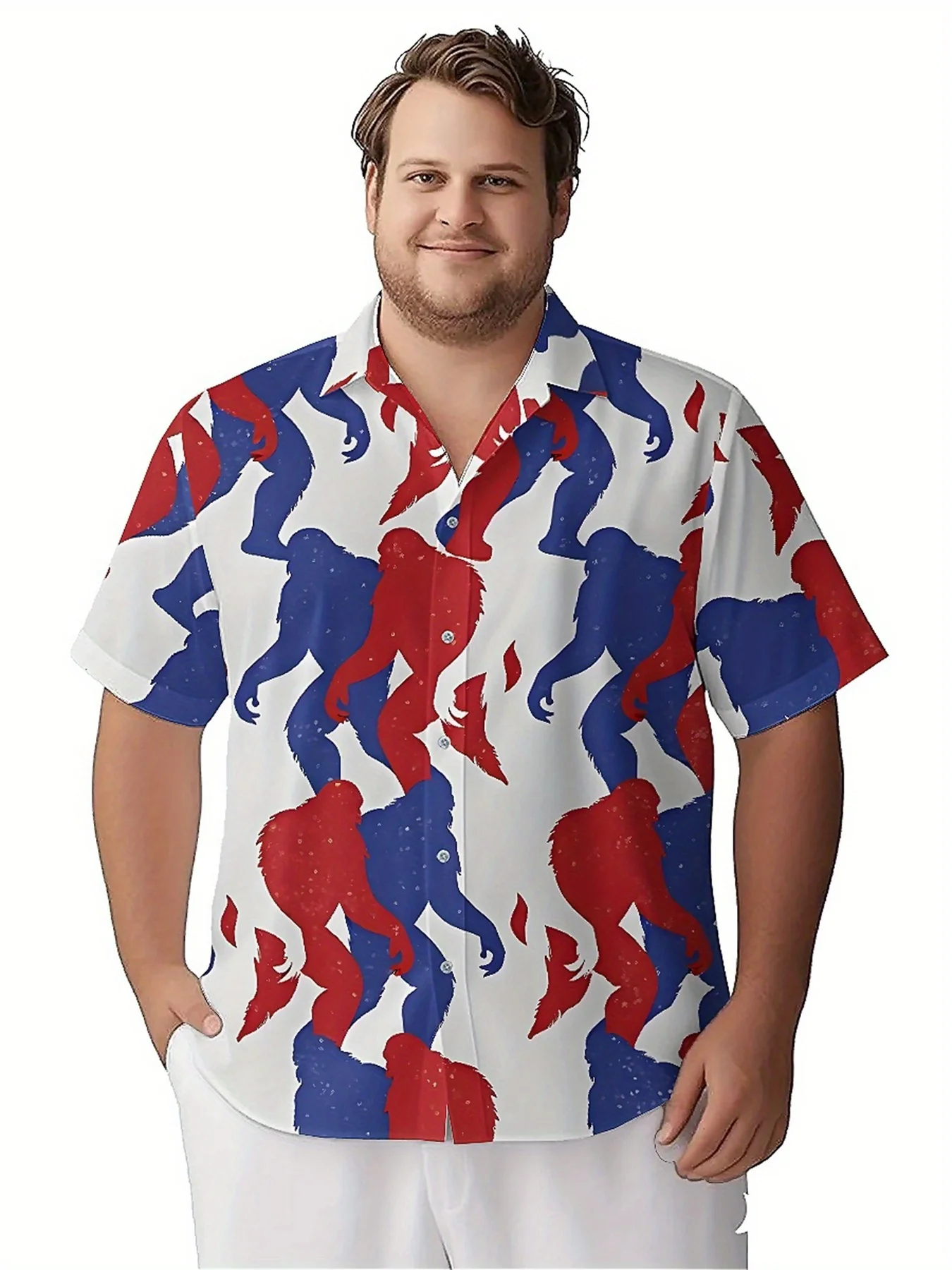 Men's Plus Size Hawaiian Shirts Mysterious Sasquatch Print pattern,Unisex Baggy Aloha Shirts,summer Alternative Clothing
