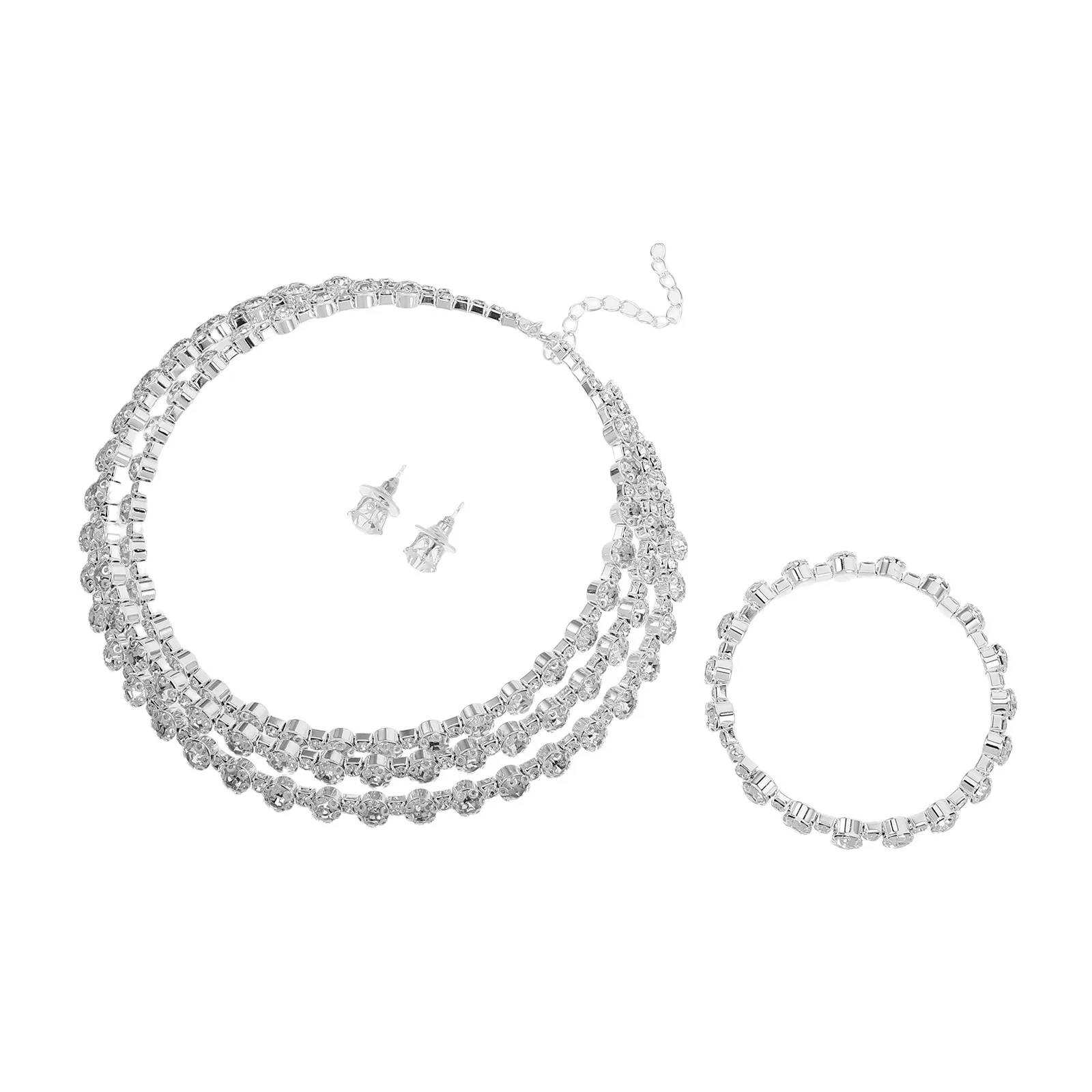 

3 Pcs Bride Necklace Earrings Crystal Rhinestone Choker Cuff Rhinestones Formal Necklaces Women Miss