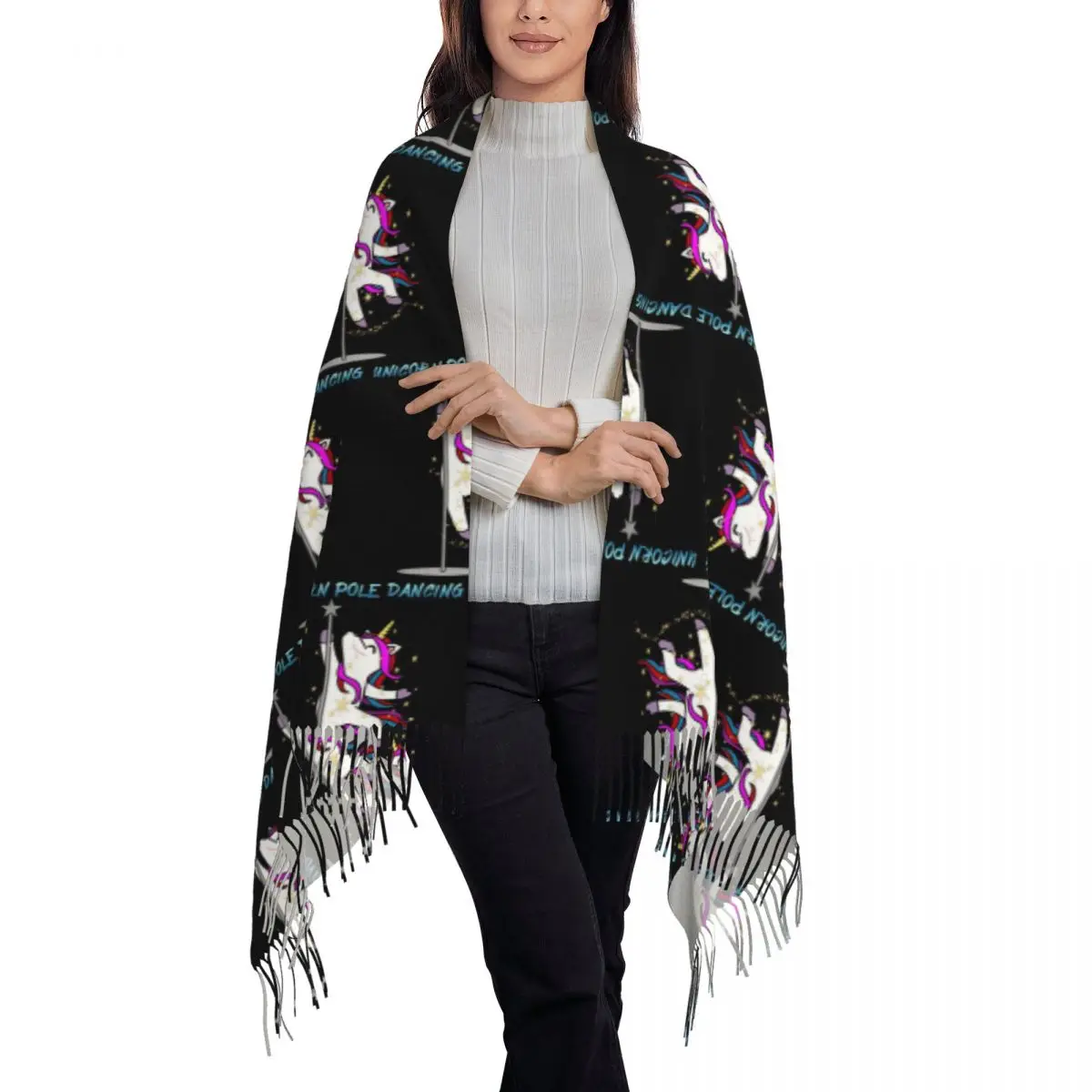 Unicorn Pole Dancing Scarf Tassel Scarves for Women Soft Warm Shawls and Wraps Large Fall Winter Shawl Wrap