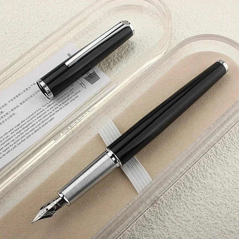 

Jinhao 0.5mm Extra Fine Nib Fountain Pen, Black Metal Calligraphy Writing Gift Pen birthday present school gift