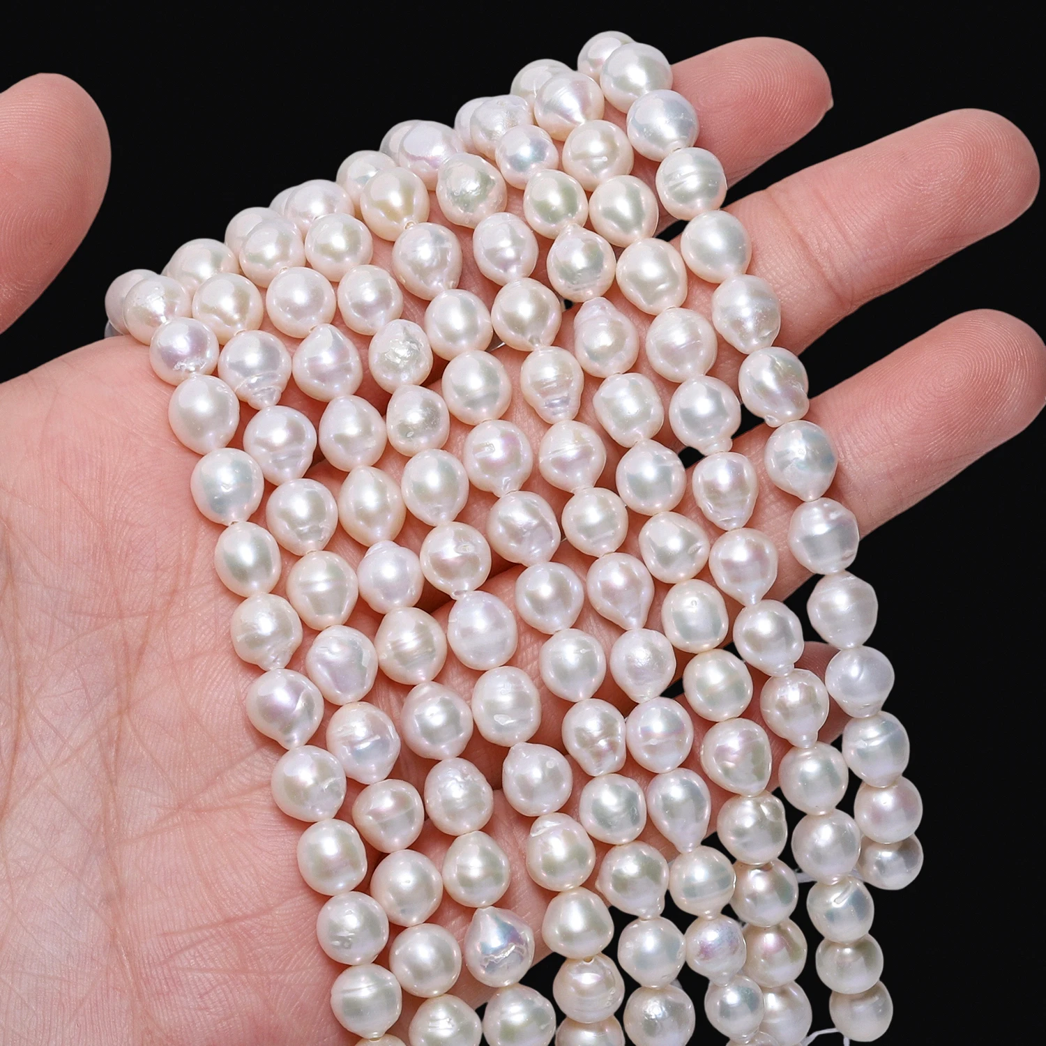 7-8 مللي متر AA الأبيض AK حبات لؤلؤ المياه العذبة البيضاوي اللؤلؤ الخرز لصنع المجوهرات DIY بها بنفسك النساء أساور إكسسوارات عقد