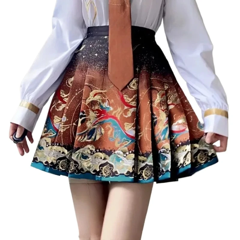 

Vintage Chinese Style Mini Pleated Skirts Summer High-Waisted Skirt Women Clothing Fashion Bottom Falda Ropa Mujer Jupe Y2k Saia