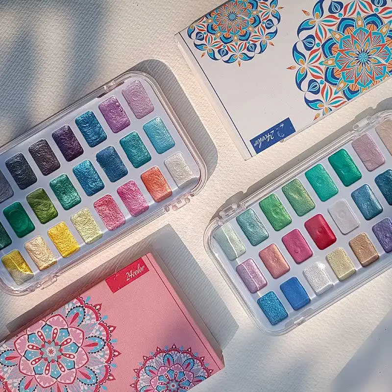 24-Tonnen-Metallic-Perlen-Aquarell-Pigment-Set, glitzernde, feste Farbe für Nagelkunst, Malerei, Kalligraphie, Bastelzubehör – Detail 2