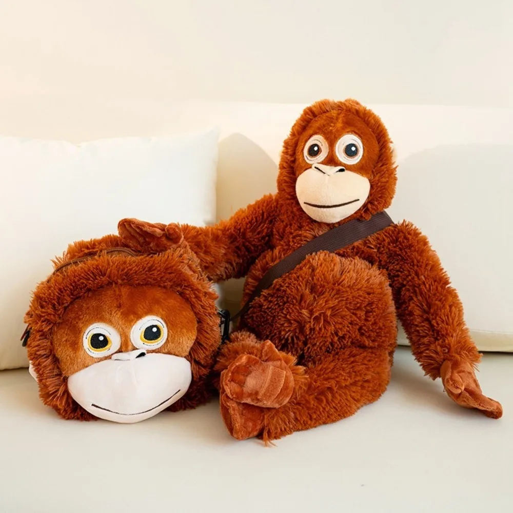 Cartoon Gorilla Plush Toy Bag Chimpanzees Monkey Soft Stuffed Doll Backpack Plush Crossbody Bag Room Decor Kid Gift