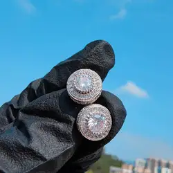 Hip Hop Full Cubic Zircon Round Ear Studs Men Zircon CZ Stone Bling Iced Out Stud Earring Copper Earrings For Men Women Jewelry