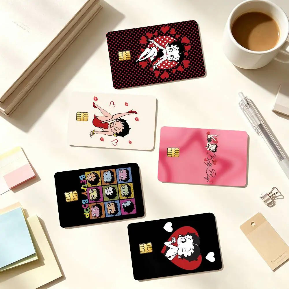 B-Betty Boop Chibi Retro Stage Red Heart  Credit Card HD Stickers Small Chip Waterproof Sticker Game Card Decal Gift