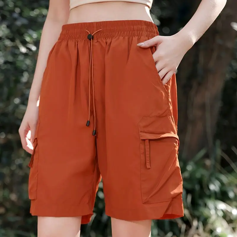 Summer Man Women Short Pants UPF 100+ Sun Protection Ice Silk Cargo Shorts Quick Dry Loose Casual Five-Point Pants