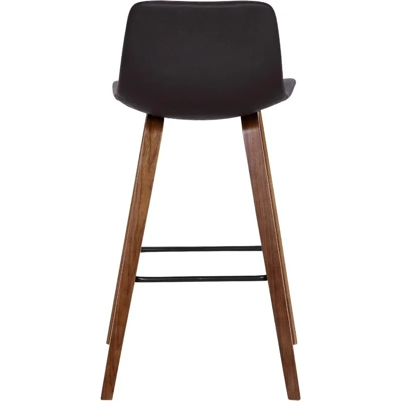 Maddie-Tabouret de bar contemporain moderne, siège 26 "recommandé, comptoir d'îlot de cuisine, finition bois brochure, simili cuir marron