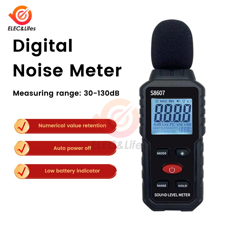 

S8607 Digital 30~130dB Decibelimeter dB Meter Sound Level Meter Measure Sound Noise Level Decibel Meter 0.1dB Professional Sound