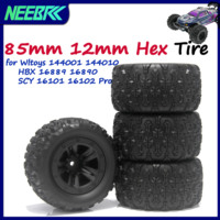 4PCS/lot 85mm 12mm Hex Monster Truck Rubber Tires Wheels for 1/14 1/16 RC Car Wltoys 144001 144010 HBX 16889 16890 SCY 16101 Pro