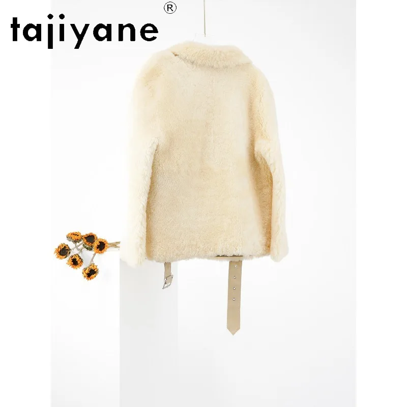 TAJIYANE Merino Sheep Shearling Fur Jacket Winter Clothes Woman White Fourrure Real Fur Coat Woman Lapel Outerwear Шуба Женская
