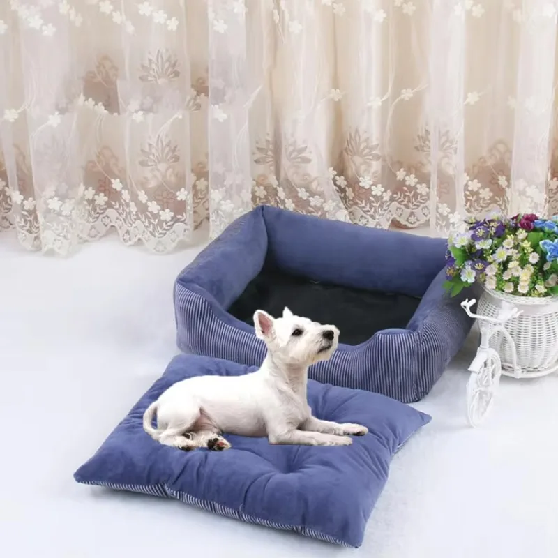 

Wholesale Manufacturer Stripe Soft Plush Cat Dog Bed Sofa