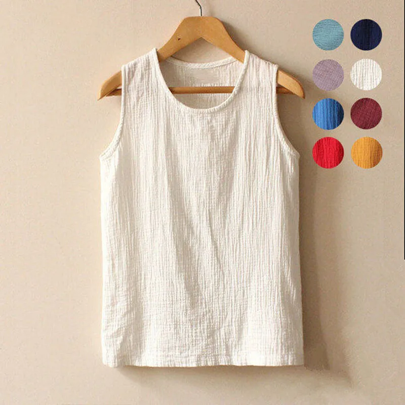 2024 Summer women casual cotton linen tops tank,Soft Conforatble cotton linen Vest, women clothing vestidos