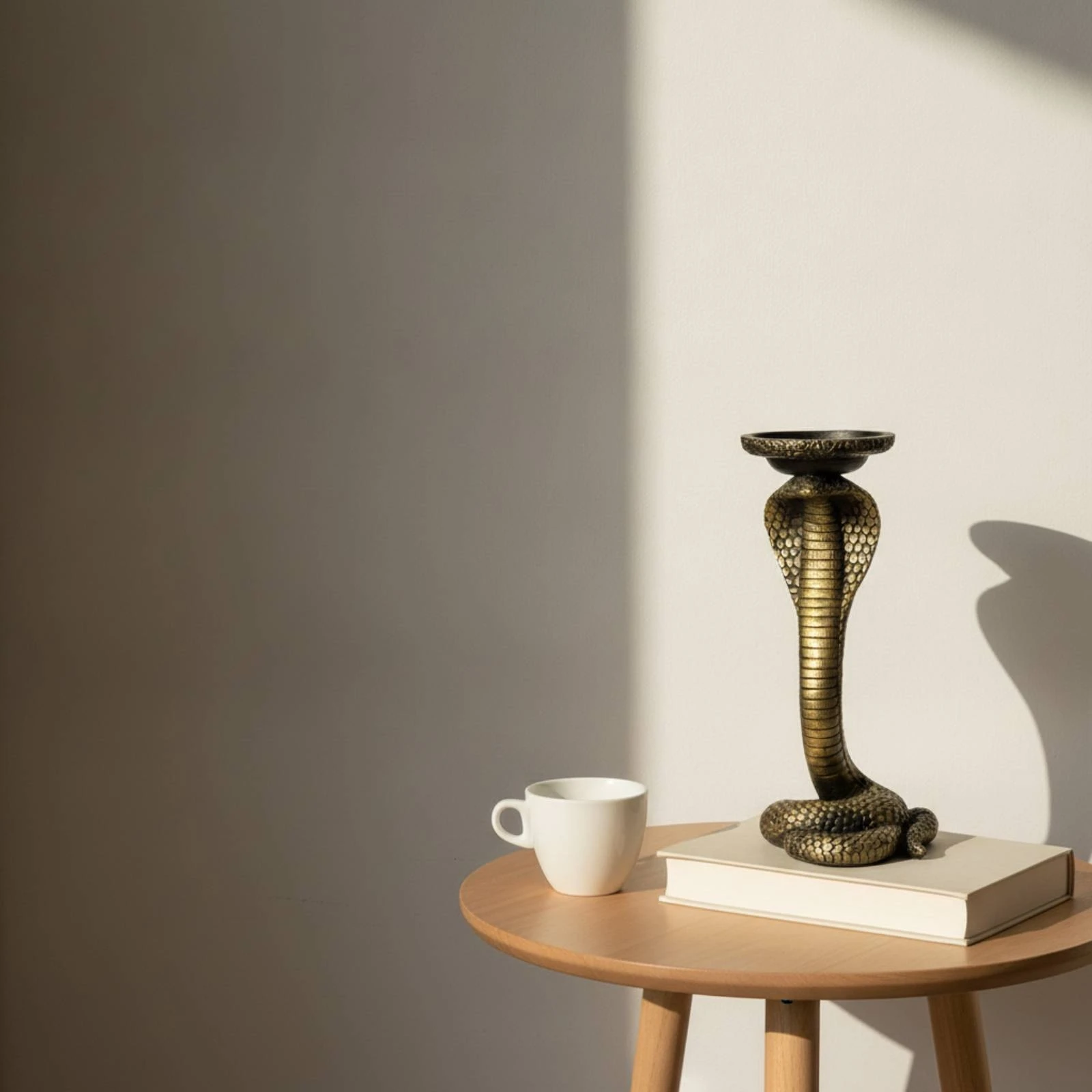 Snake Candle Holder Antique Gold Cobra Candlestick Snake Figurine Intricate Candlestick Holder Striking for Goths, Mantel