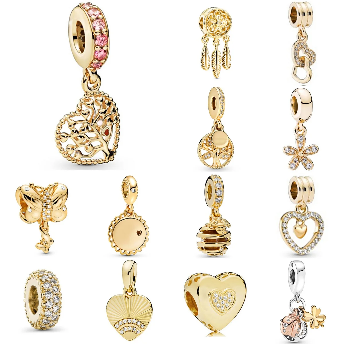 

Gold Plated Love Flowers Pendants Alloy Diamond Charm Beads For Women Fashion DIY Bracelet Necklace Jewelry Accessories Gifts