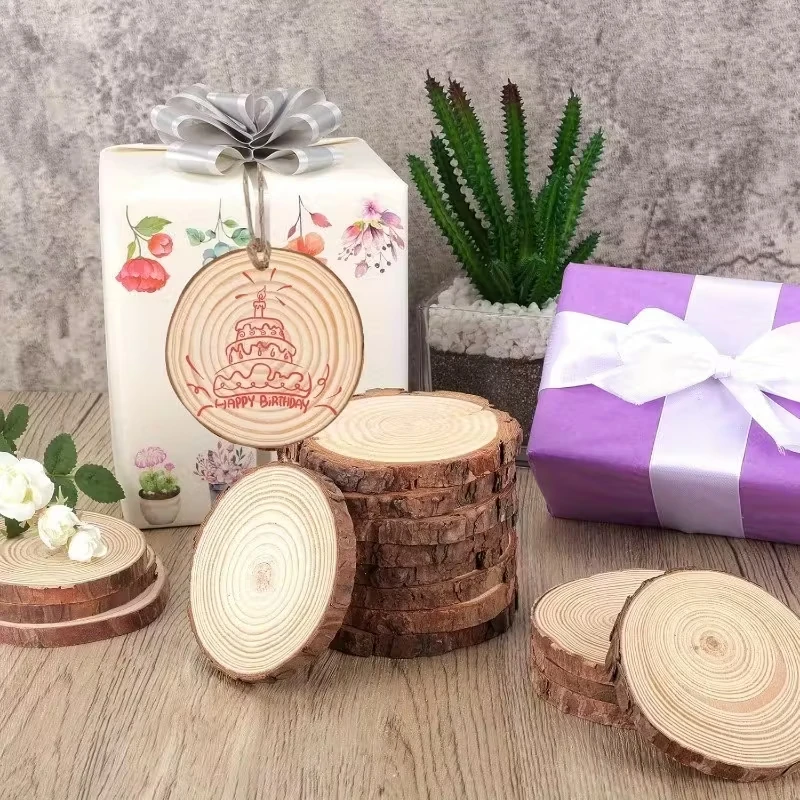 

10pcs 12-14.0 cm, Round Wooden Disc with Bark, Core Wood Chips for Handcrafts.Perfect for Christmas Decoration and DIY Paintings