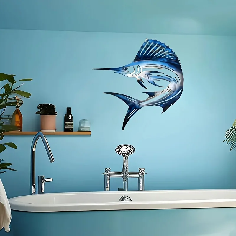 Sailfish Wall Art - Minimalist Nautical Sailfish Fish Decor, Wall-Mounted Iron Marine Art Suitable for Father's Day Gifts
