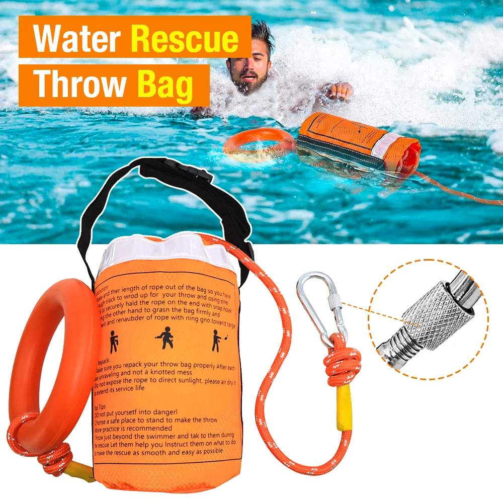 1 Set Wasserrettungs-Wurfsack, 15,24 m Länge, bis zu 500 kg Tragkraft, Wurfgerät für Kajak- und Raftingfahrten, Notfallausrüstung für Brandungsangeln, Rafting, Eisangeln und Meeresangeln