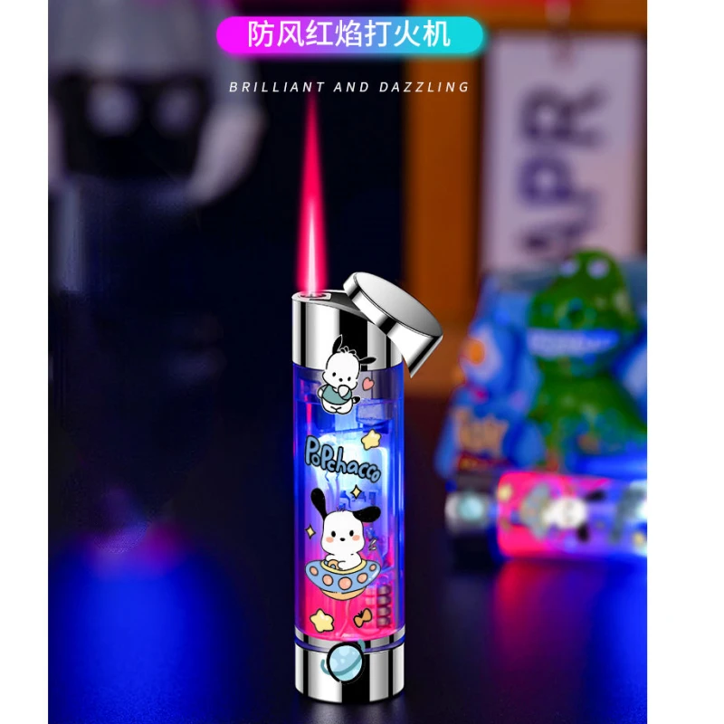 Pochacco Cinnamoroll Kuromi KTV cute cartoon pattern small portable flash windproof pink flame inflatable lighter for boyfriend