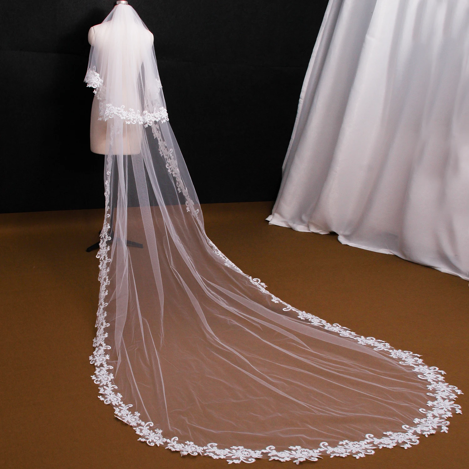 NZUK – voile de mariée en dentelle à deux couches, blanc, ivoire, Tulle, avec peigne, Photos réelles