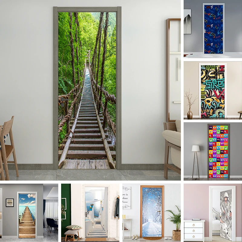 fashion originality Door Sticker Self Adhesive Waterproof Removable Wallpaper Vinyl Wall Decal Posters Home Decor deurposter