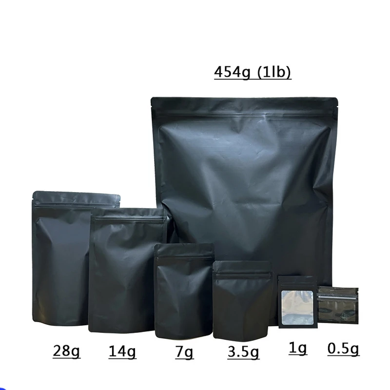 0.5g 1g 3.5g 7g 28g 1 Pound Black Matte Smell Proof Pouch Soft Touch Empty Zipper Lock Snack Package 3.5 Storage Packaging Case