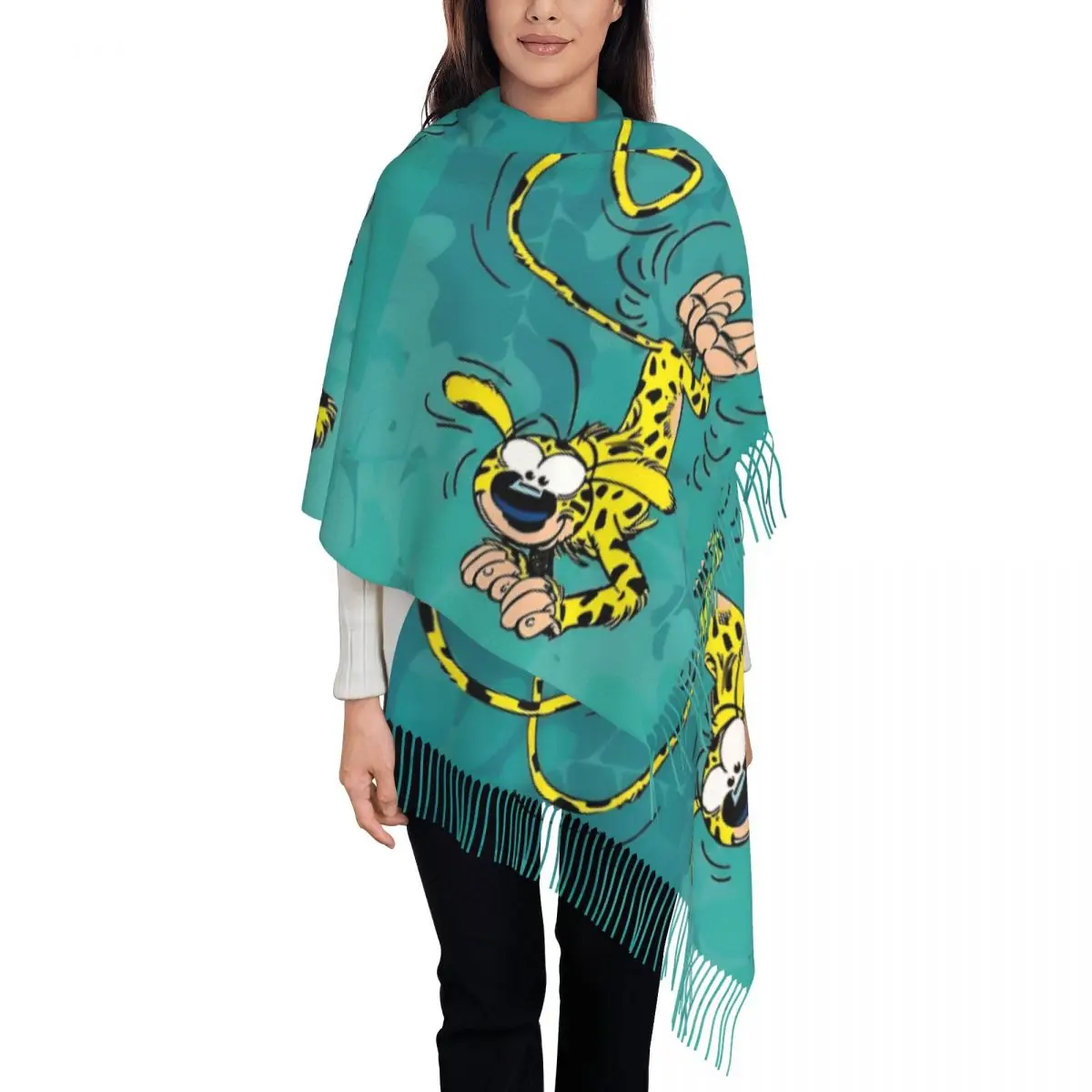 

Шарф-стойка Marsupilami с принтом по индивидуальному заказу для мужчин и женщин, зима-осень, теплые шарфы, классическая шаль, накидка