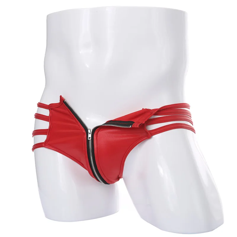 Sexy Men Faux Leather Thong Man Jock Strap Fetish Underwear Tanga Zip Penis Pouch Underpants G String Butts Jockstrap Panties