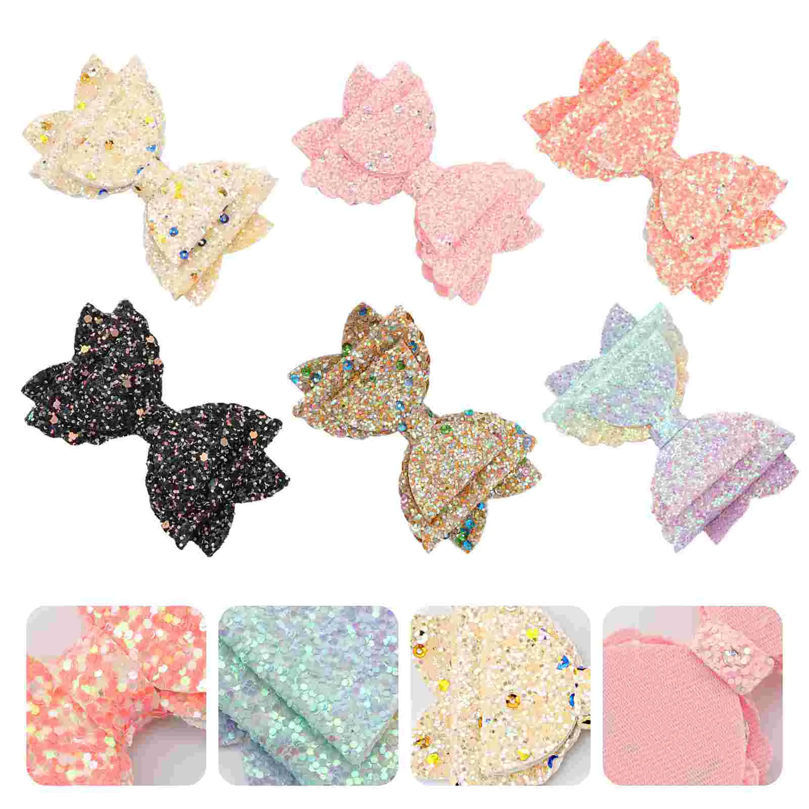 

6 Pcs Double Sequin Barrette Kids Hair Pin Bow Accessories Clamps Bowknot Hairpins Lovely Clips Wave