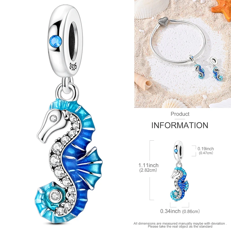 925 Sterling Silber Ozean-Tier-Charm-Perlen Wal Delfin Oktopus Meeresschildkröte Seepferdchen Krabbe Hummer DIY Armband Halskette Geschenk – Detail 22