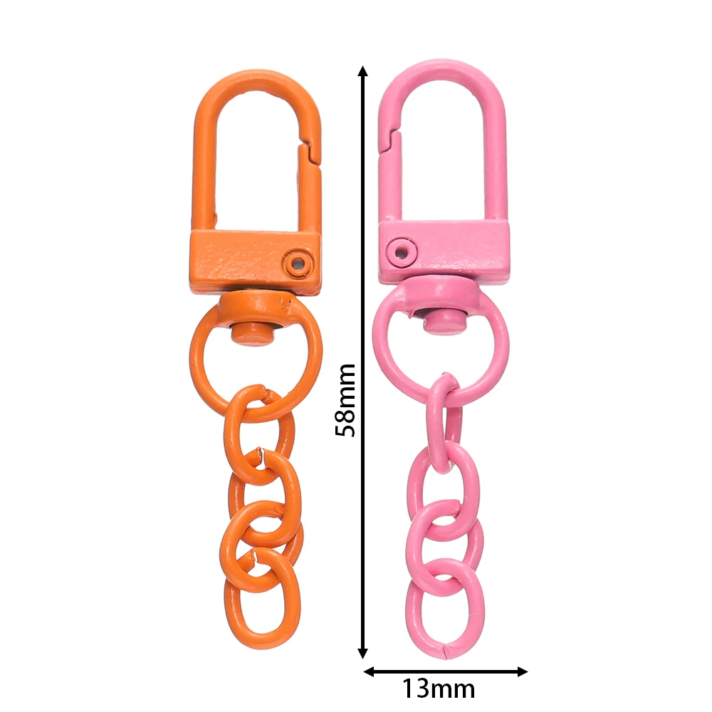 10pcs/lot Keyring Lobster Clasp Spring Buckle With Chains Colored Keychains For DIY Jewelry Making Key Ring Hooks Bags Buckle