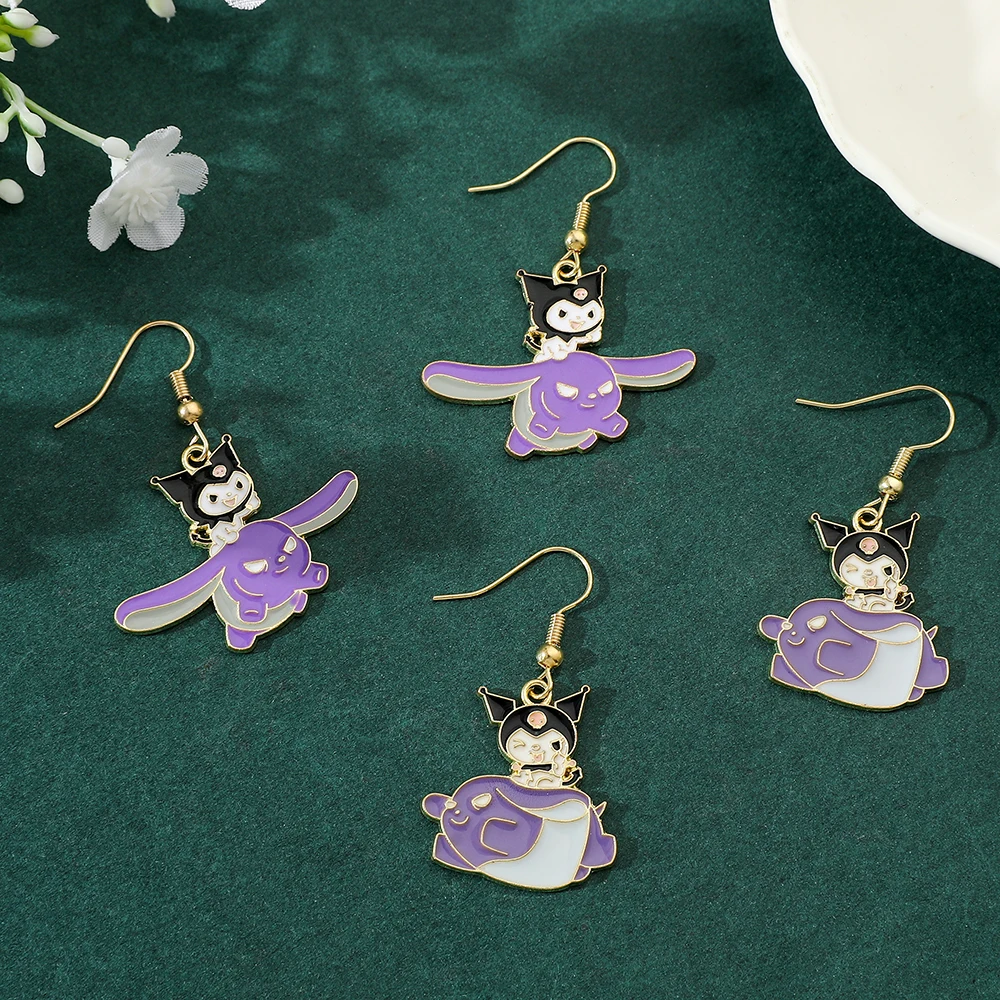 Anime Sanrio Kuromis Pendent Earrings Cartoon Cute Purple Figure Hook Earrings Accessories Kawaii Student Girl Jewelry Gifts