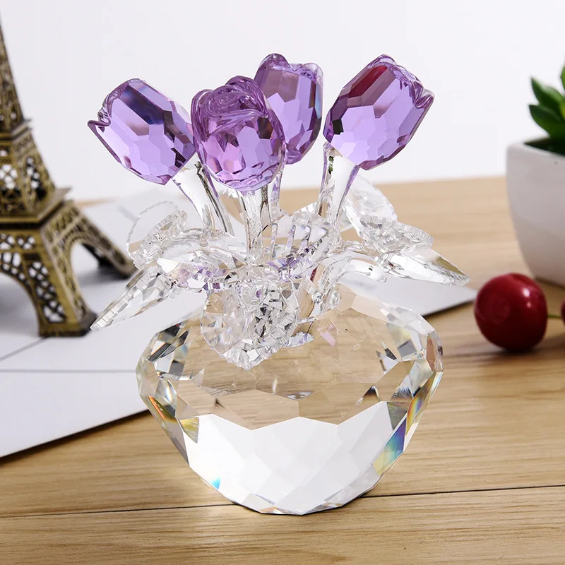 

Crystal Rose Flower Ornaments Glass Plant Figurine Home Wedding Decoration Miniature Cute Gift Souvenir Crystal Crafts