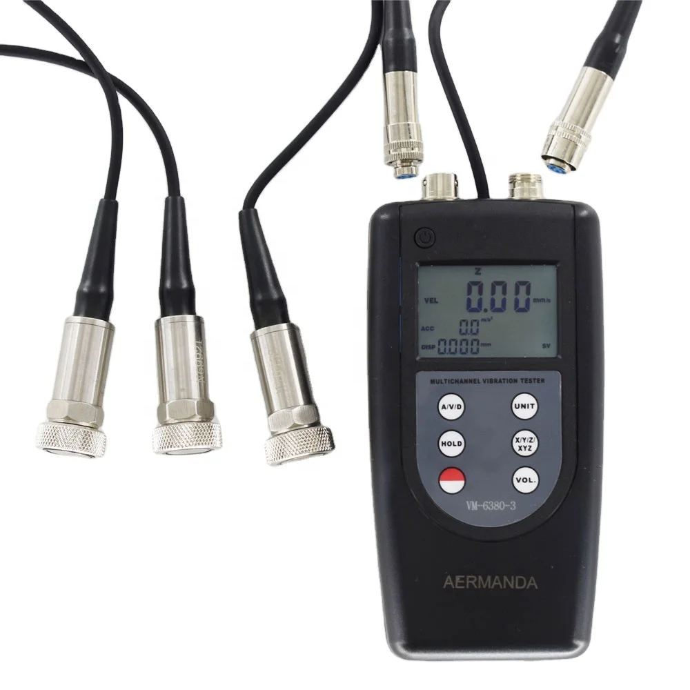 VM-6380-3 Digital 3D Vibration Tester Meter 3 Channels Vibrometer With 3 Piezoelectric Transducers Analyzer